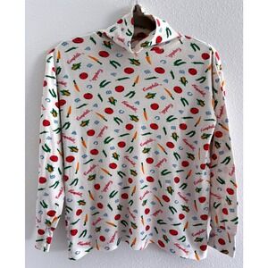 Vintage Eagles Eye Turtleneck Top Womens M/L Campbells Tomato Novelty‎ Teacher